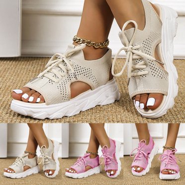 TrendOFT Sandales Pour Femmes Summer New Thick Sole Mesh Fashion Casual Shoes Bottom Hollow Out Fashion Hoes Sandales Plateforme Pour Femmes Beige 38