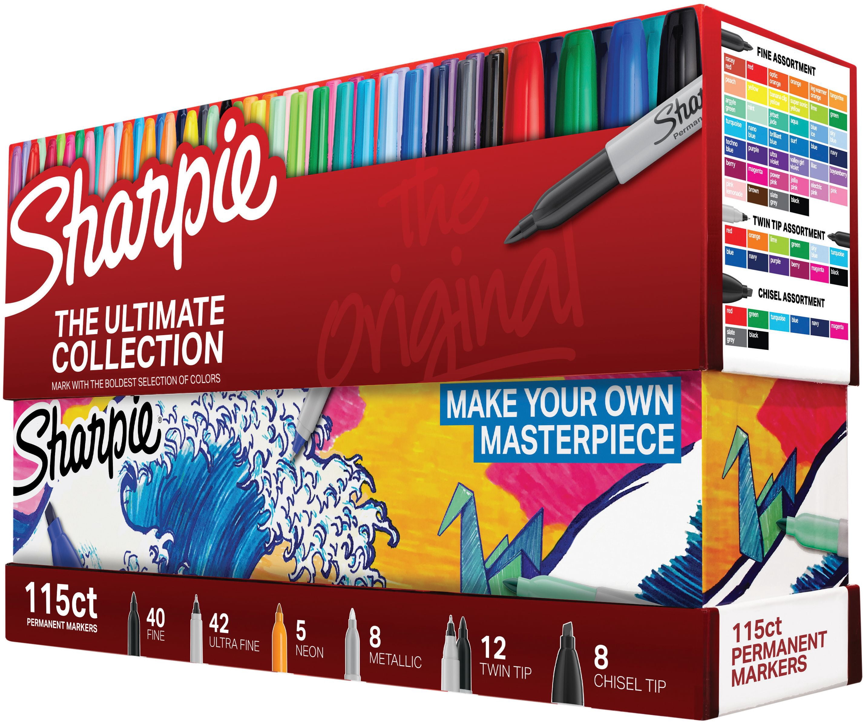 Sharpie 1983255 Marqueurs Permanents Ultimate Collection, Pointes Fines et Ultra Fines, Couleurs Assorties, 115 Unités