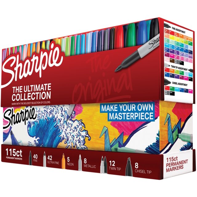 Sharpie 1983255 Marqueurs Permanents Ultimate Collection, Pointes Fines et Ultra Fines, Couleurs Assorties, 115 Unités