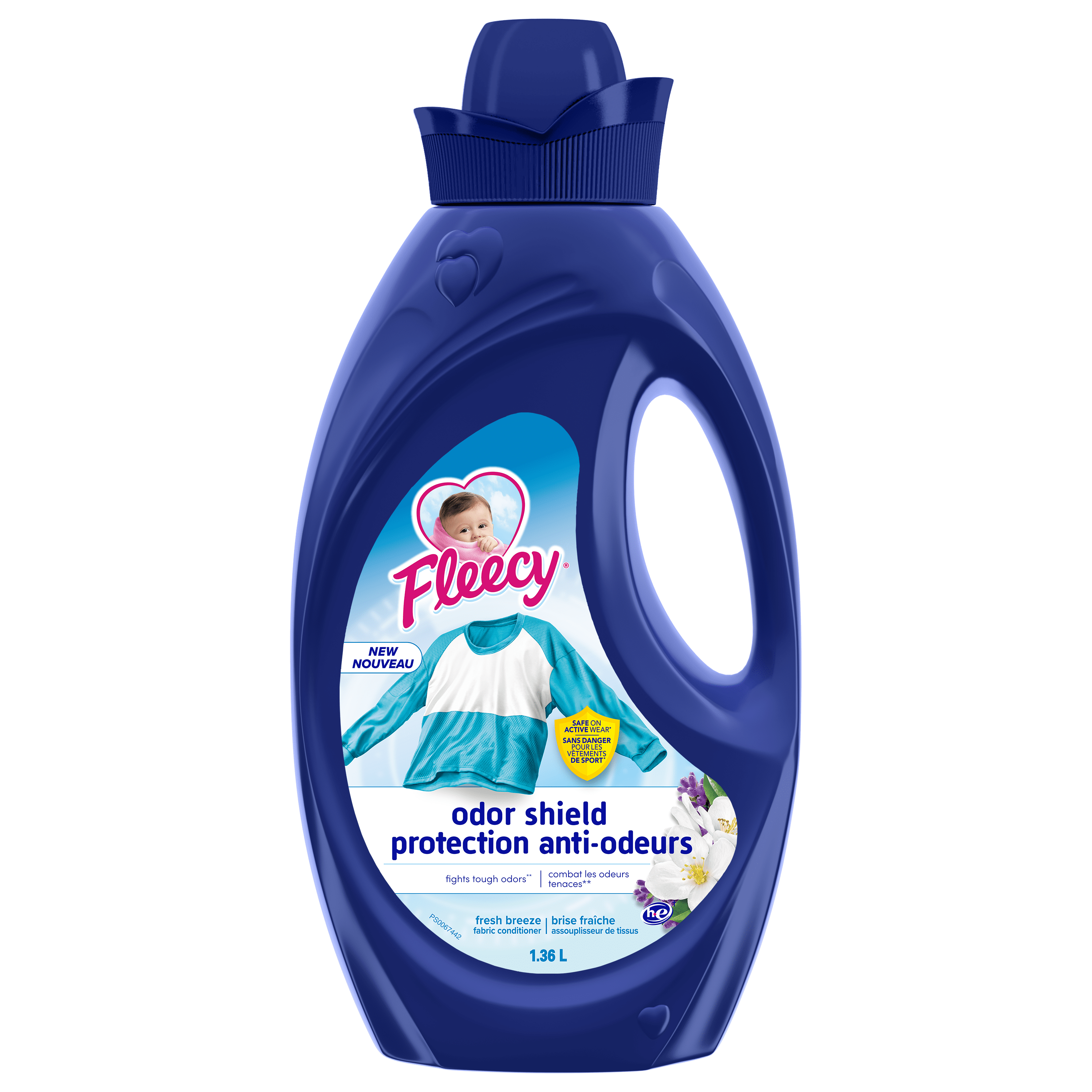 Fleecy Assouplissant à Linge Liquide Bouclier Anti-Odeurs, Parfum Brise Fraîche, 1,36 L