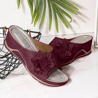 LSLJS Slippers for Women, Woman Fish Mouth Collection Leather Soft Footbed Orthopedic Arch-Support Sandals