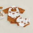 thumbnail image 3 of Infant Baby Boys Girsl 3Pcs Summer Clothes  Ribbed Short Sleeve Romper + Tree Shorts + Snap Triangle Bibs Blue 0-3 Months, 3 of 7