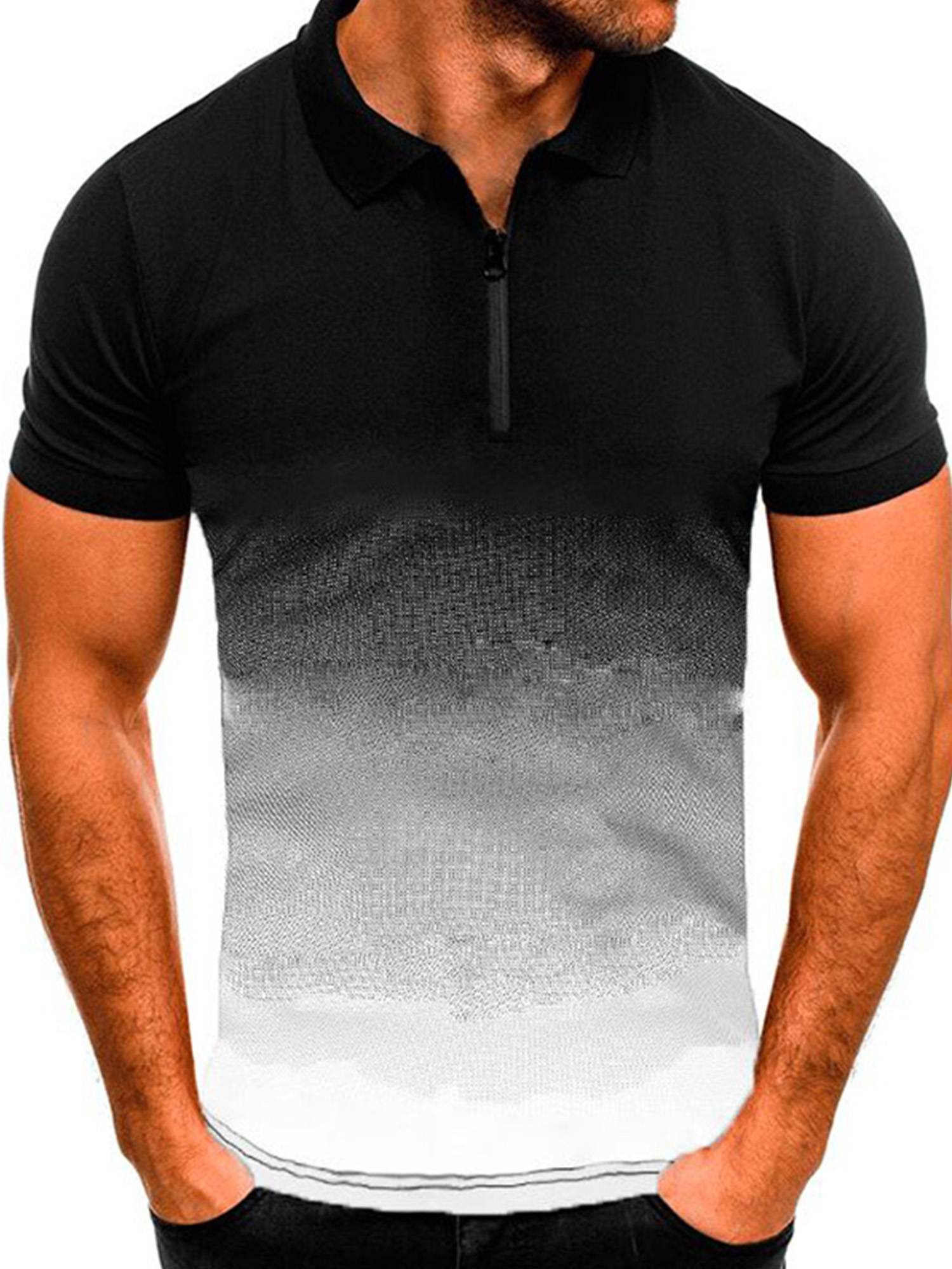 Innerwin Polo Shirt Lapel Neck Mens Tops Sport Zipper Basic T Shirts White 5XL