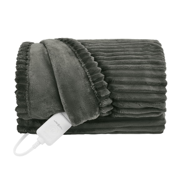 Couverture chauffante Sunbeam en velours texturé nickel brossé 4 niveaux de chaleur, 50 x 70 po