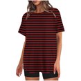 thumbnail image 1 of Mikilon Ensemble Élégant pour Femmes 2 Pcs Mode Décontractée Rayé Imprimé Col Rond Épaule Tombante Short Ensemble Deux Pièces Rouge-A L, 1 of 4