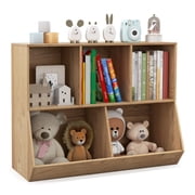 Giantex 5-Cubby Toy Storage Organizer, Wooden Kids Bookshelf, Bookcases for Playroom, Natural