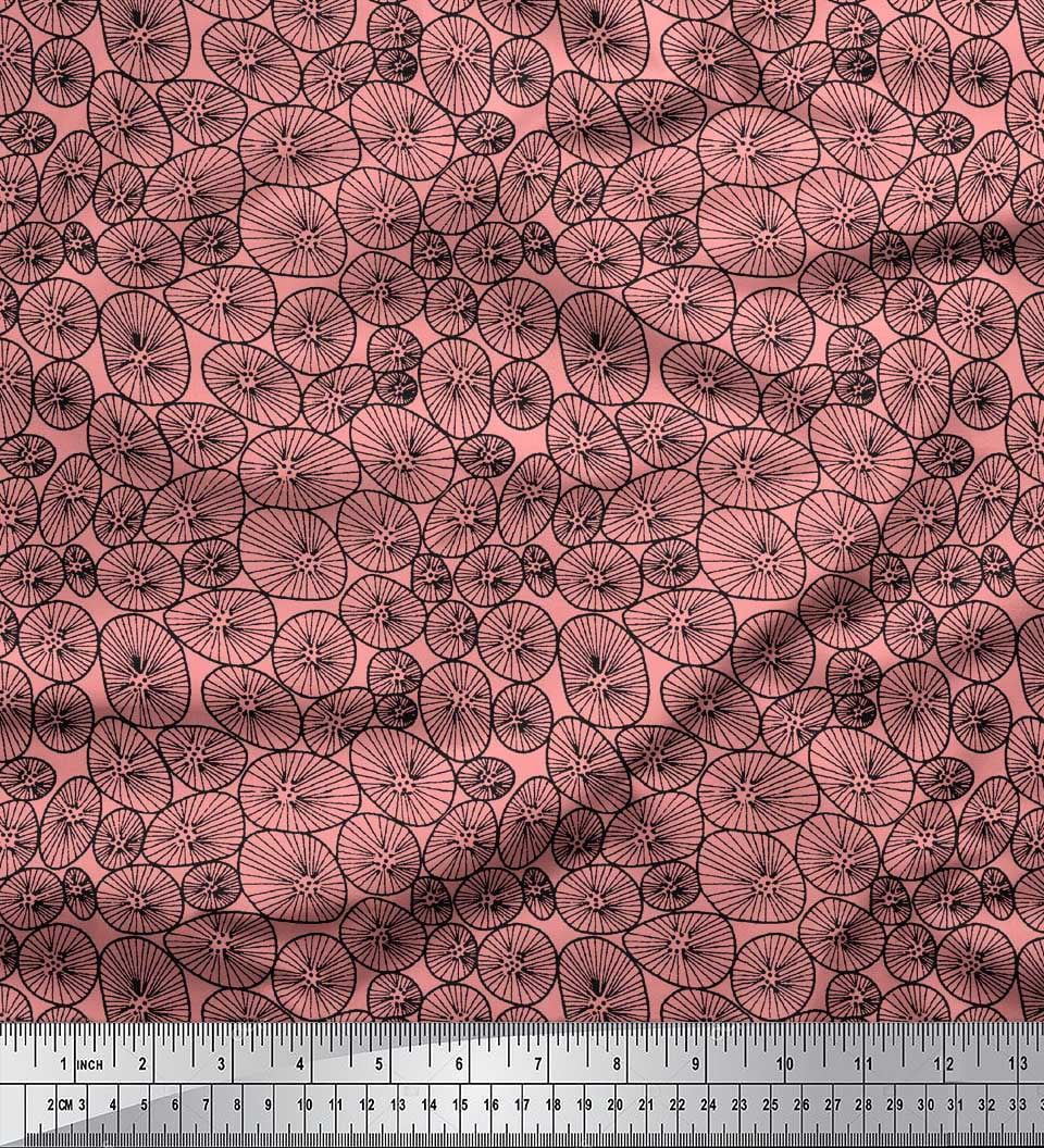Soimoi Orange Silk Fabric Lotus Leaves Decor Fabric Printed Yard 44 Inch Wide