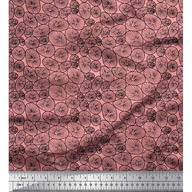 Soimoi Orange polyester Crepe Fabric Lotus Leaves Print Fabric by Yard 52 Inch Wide