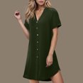 thumbnail image 1 of Ovzne Robes d'Été pour Femmes Robe de Plage Robe Décontractée pour Femmes à Boutons Robe d'Été à Col en V Robe de Printemps à Manches Courtes Robe de Nuit Robe Trapèze Robe Décontractée Robe Grande Taille Manches Courtes Liquidation, 1 of 7