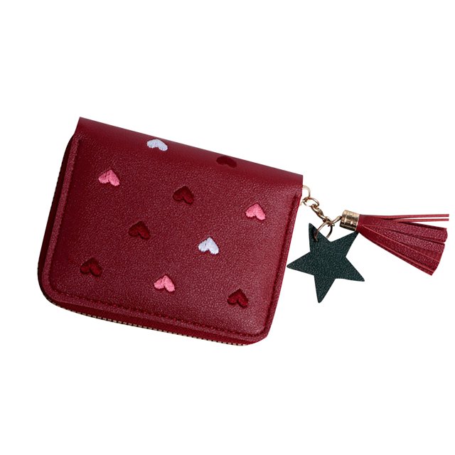 Women's Large Capacity PU Leather Heart Shaped Foldable Multi Functional Wallet Card Case Purse & Makeup Bag