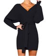 thumbnail image 1 of CEHVOM Robe à Manches Longues pour Femmes, Couleur Unie, Aguichant, Lacets, Col en V, 1 of 7