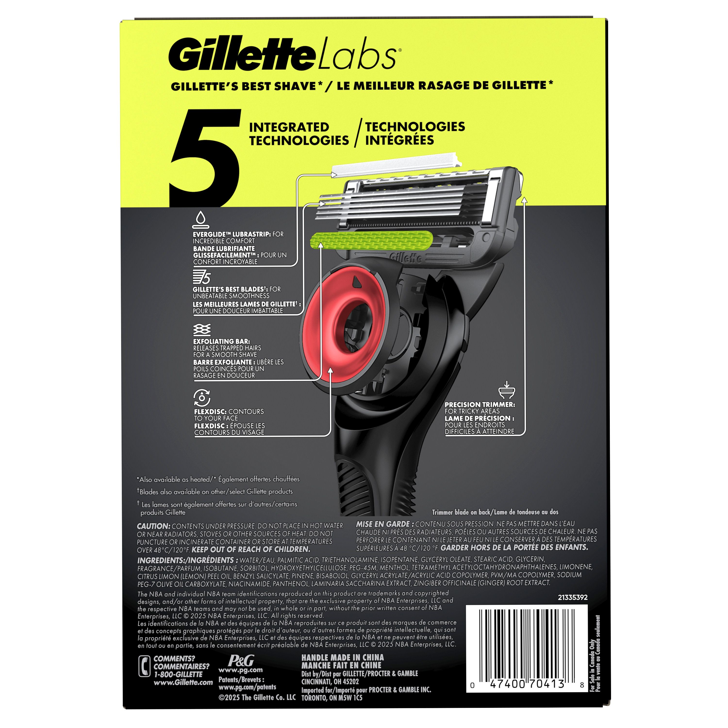 Rasoir pour hommes Gillette Labs sous licence officielle des Raptors, 1 manche, 1 cartouche de rechangeel à raser