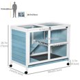 thumbnail image 3 of PawHut Indoor Rabbit Hutch with Wheels, Bunny Cage with Ramp, Blue, 3 of 8