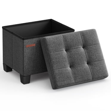 SONGMICS Pouf de Rangement, Petit Pouf Repose-Pieds avec Pattes, Tabouret Repose-Pieds 32 x 40 x 33,5 cm, Pouf avec Rangement, Charge jusqu'à 660 lb, pour Salon, Chambre, Dortoir, Gris Ardoise ULSF012G01
