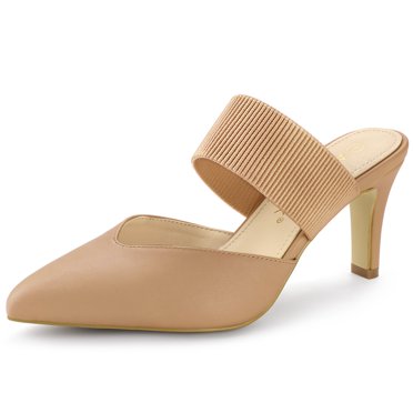 BLISSFUL STEP Mules à Talons Aiguilles pour Femmes à Bout Pointu avec Bride Élastique Nude 9,5