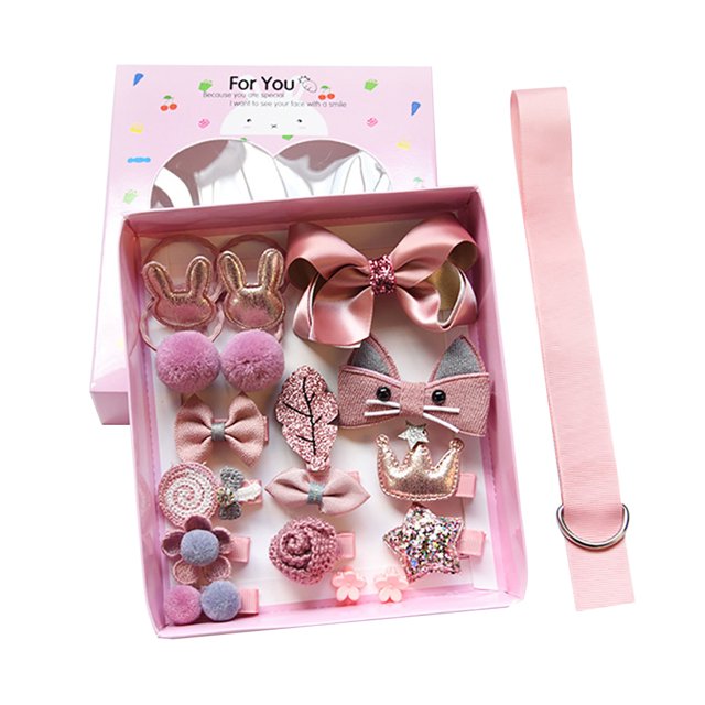 18PCS Kids Hair Accessories Kit Assorted Hair Barrettes Hair Ties with Ribbon
