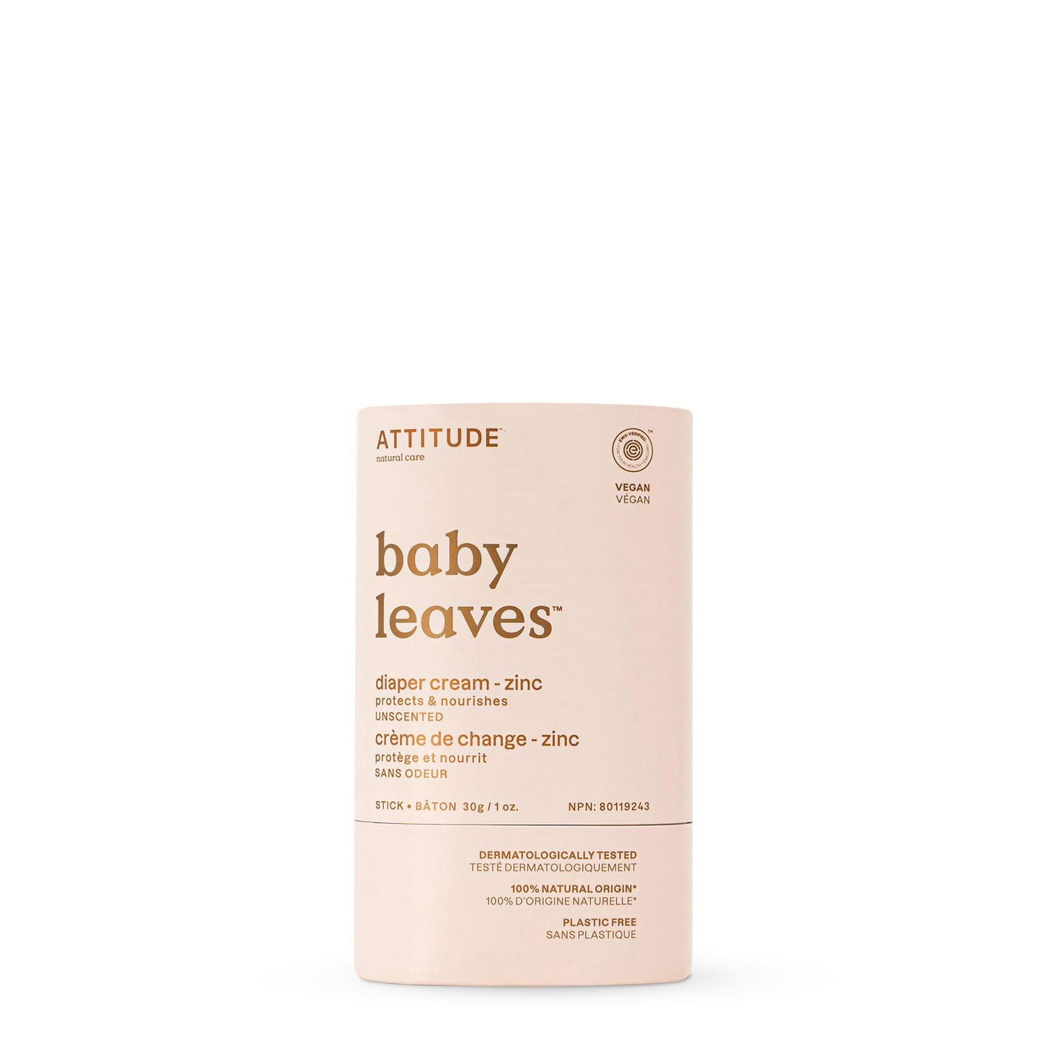 ATTITUDE baby leaves, Crème de Change Zinc, Sans Odeur, 30 g