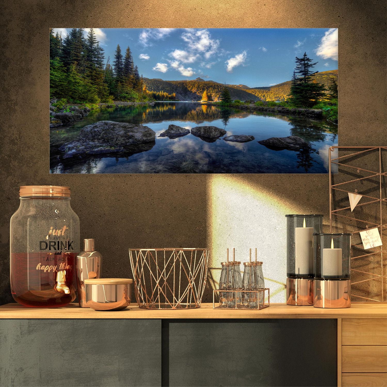 Designart Mountain Lake Surrounded by Trees Canvas Wall Art