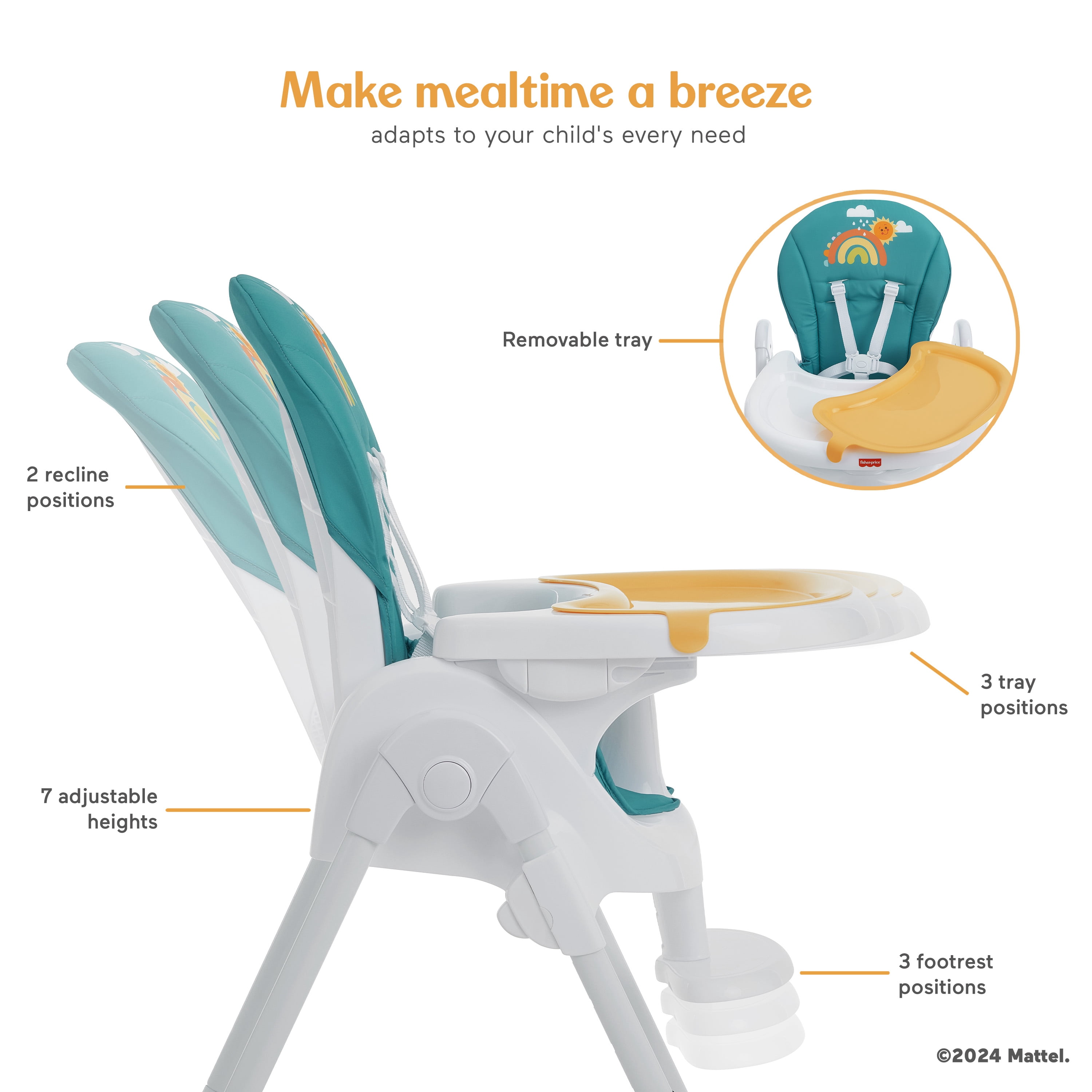 Chaise haute Tiny Bites de Fisher Price par Dream On Me, Hello Sunshine