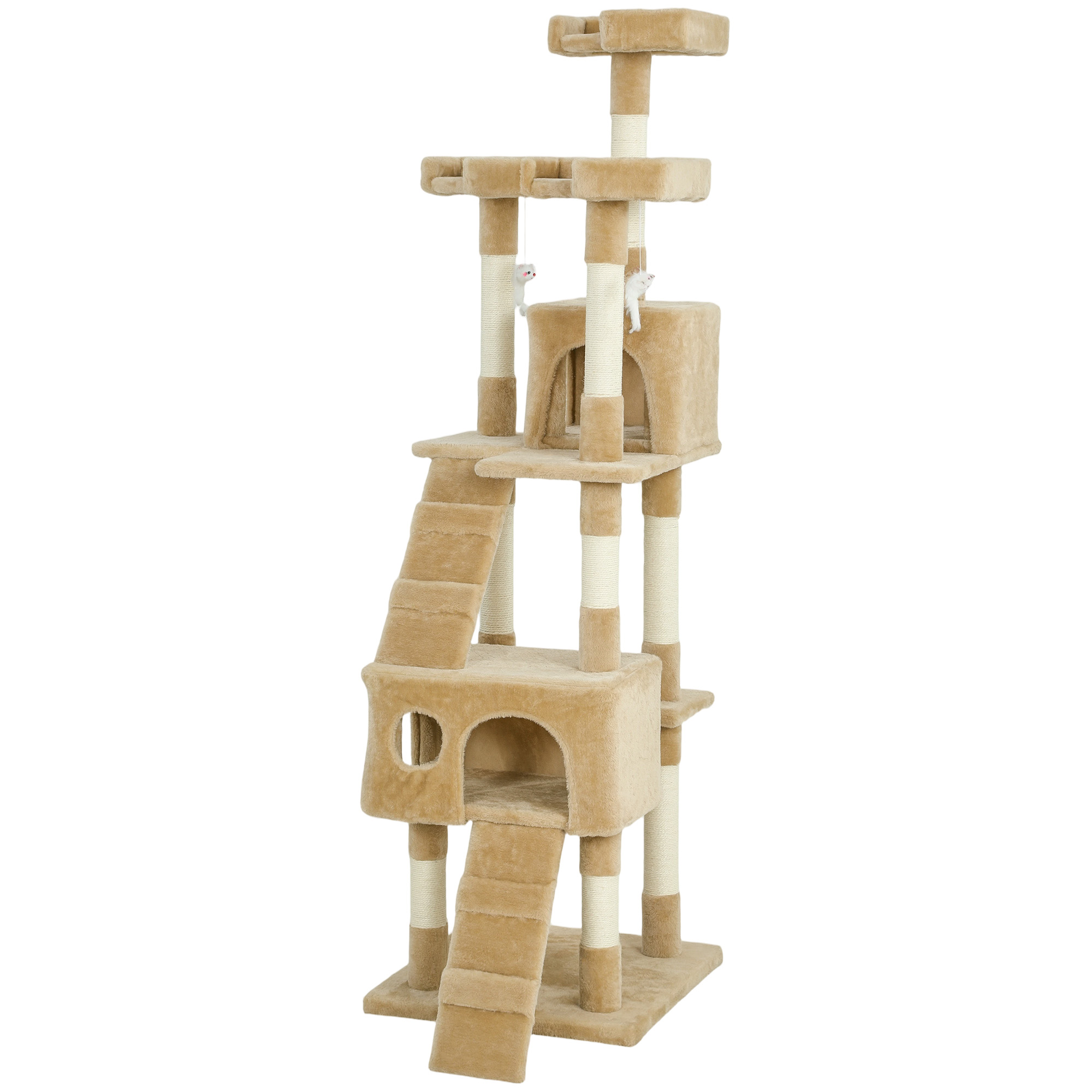 CoSoTower 68-inch Multi-Level Cat Scratching Tree Kitty Activity Center Post Tower Condo Pet Furniture w/ Toy Light Brown