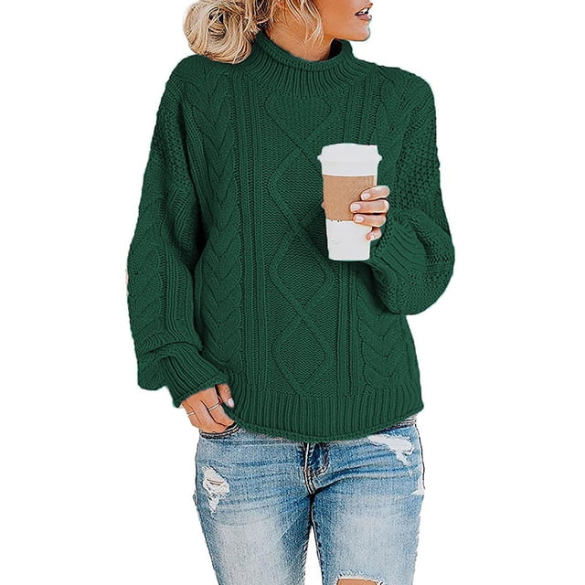 EGNMCR Chandails pour Femmes Femmes Décontracté Uni Manches Longues Épais Tricot Chandail Col Roulé Manteau
