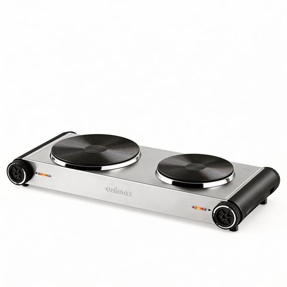 CUSIMAX Cuisinière Électrique à Double Brûleur 1800 W, Plaque Chauffante en Fonte Améliorée avec Poignée Dissimulée, Contrôle Précis de la Température, Compatible avec Tous les Ustensiles de Cuisson, Cuisinière de Comptoir Facile à Nettoyer