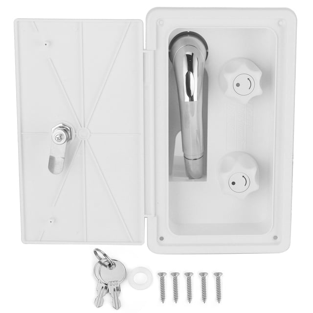 Robinet d'Extérieur Accessoire Extérieur Boîte de Douche Extérieure pour VR Trousse Double Valve Froid Chaleur Double Contrôle avec Tuyau Métallique Tête de Pulvérisation Verrou Clés 1/2 Po