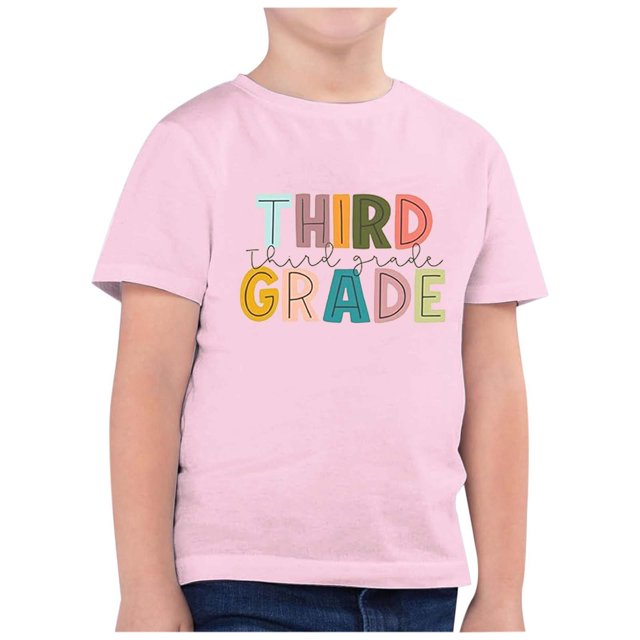 WEAIXIMIUNG T-Shirts pour Ados Preppy Mode pour Enfants Rentrée Scolaire Saison Imprimé Col Rond Manches Courtes T-Shirt Décontracté Haut (10)