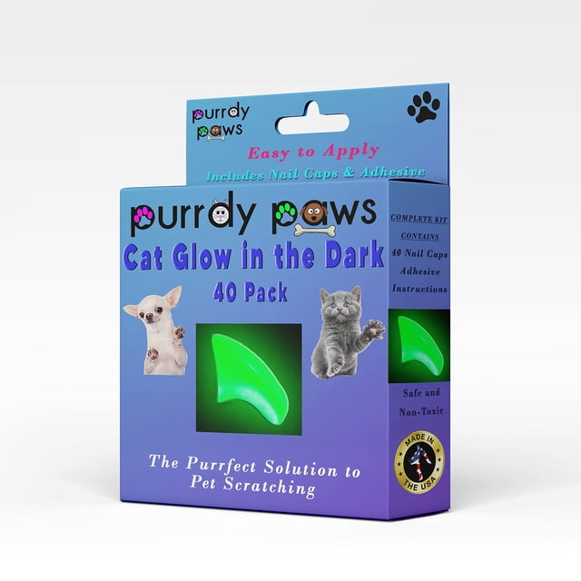Purrdy Paws 40 Pack Soft Nail Caps for Cat Claws Green Glow in The Dark Medium