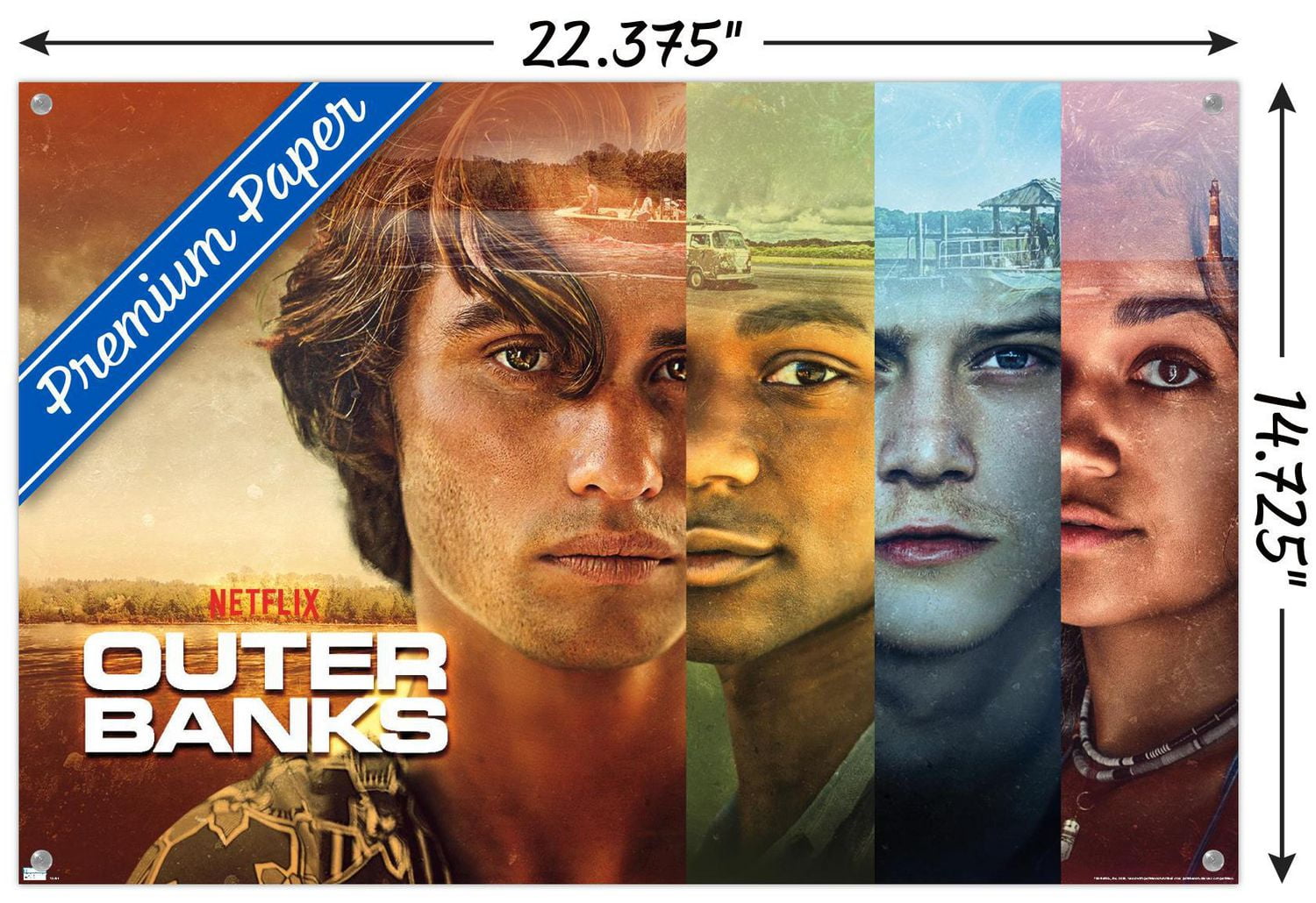Netflix Outer Banks - Faces Wall Poster with Push Pins, 14.725" x 22.375"