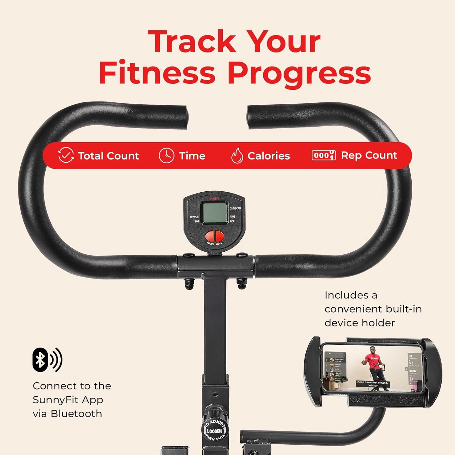 Sunny Health & Fitness Smart Row-N-Ride Robuste – Appareil d'assistance aux squats pour un entraînement complet du corps – NO. 077PLUSSMART