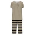 thumbnail image 4 of Timegard Ensembles de Pyjamas pour Femmes 2 Pcs Détente Col Rond Manches Courtes Haut Pantalon Capri à Rayures avec Poches Tenues, 4 of 7