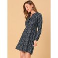 thumbnail image 4 of INSPIRE CHIC Robe Décontractée pour Femme à Fleurs, Col en V, Taille Cintrée, Manches Longues, 4 of 6