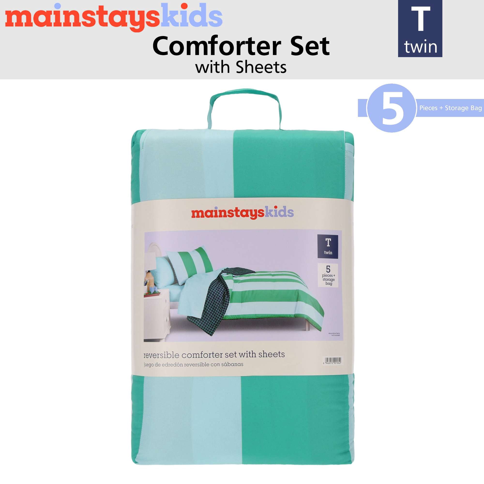 Mainstays Kids Dinosaur 7-Piece Bed a Bag Bedding Set, Reversible Comforter, Double