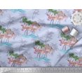thumbnail image 2 of Soimoi Blue Silk Fabric Palm Tree, & Flamingo Bird Print Fabric by Yard 42 Inch Wide, 2 of 3