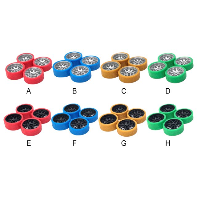 Baohd 4x 26.5mm Racing Tire Metal Wheel Rim For 1/28 Wltoys K969 K979 K989 Metal Upgraded Color black+green