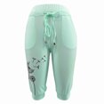 thumbnail image 3 of Lroveb Capri Pants for Women High Waisted Tummy Control Yoga Pants Solid Color Sports Draw Rope Pants Green, 3 of 3