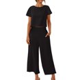 thumbnail image 1 of zanvin Ensembles 2 Pcs pour Femmes, Ensembles Assortis d'Été 2 Pcs pour Détente pour Femmes, Tenues Unies en Lin, Hauts à Col Rond à Manches Courtes et Pantalons Longs, Survêtements, 1 of 4