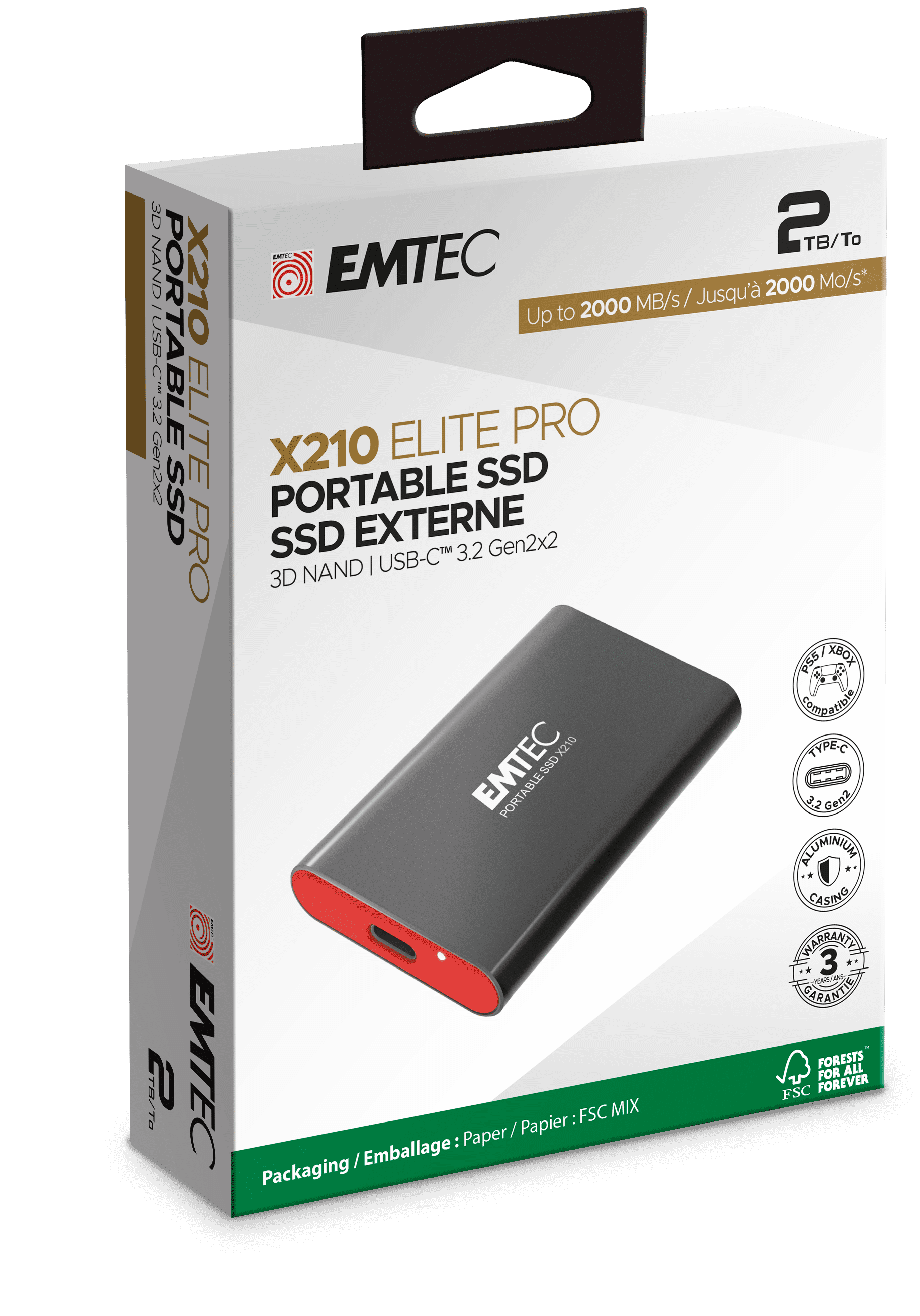 Emtec SSD 3.2Gen2x2 X210 ELITE PRO 2TB Portable