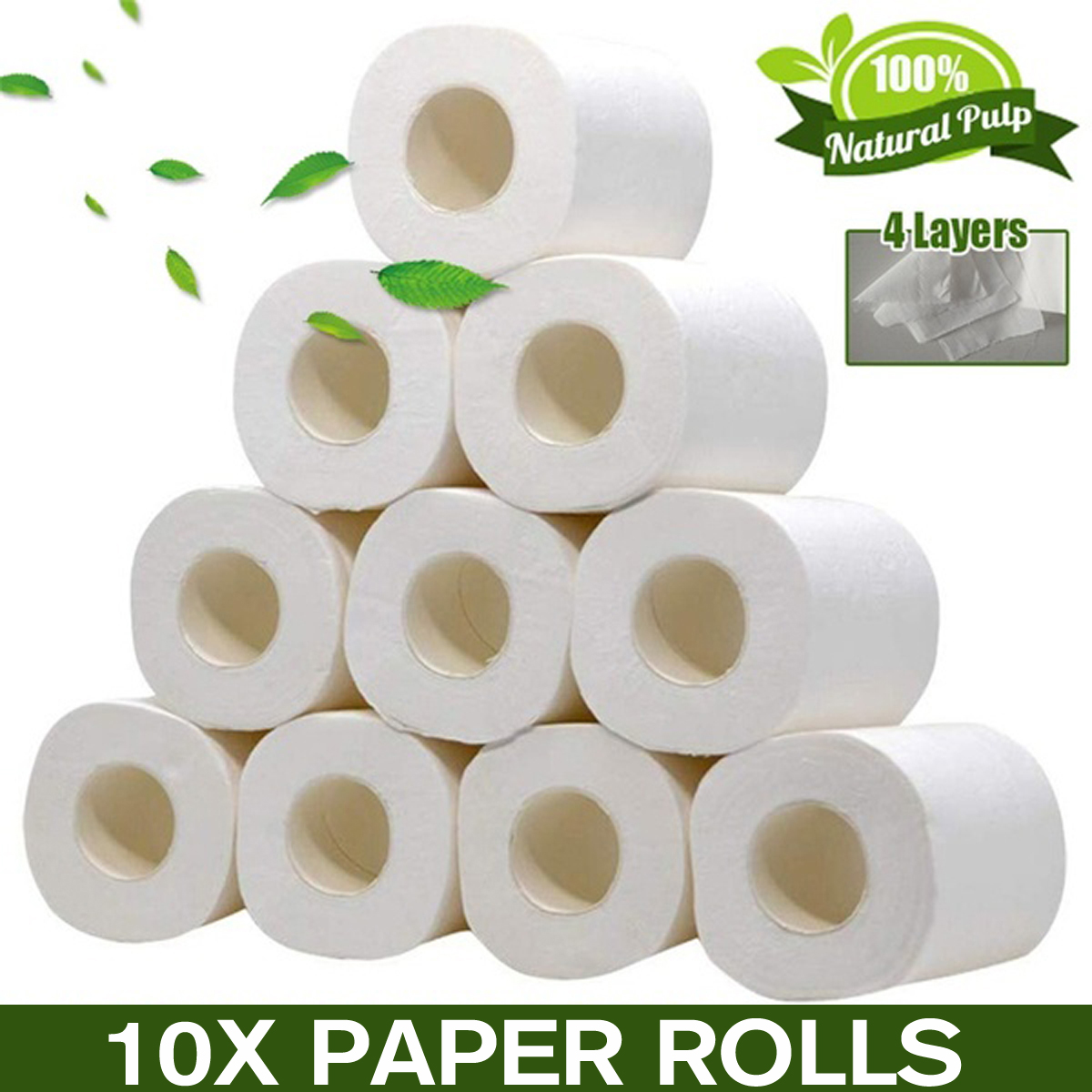 10 Rolls Toilet Paper 4 Plys Wood Roll Paper Towels Bath Tissue Bathroom Soft Paper Roll (80g/Rolls)