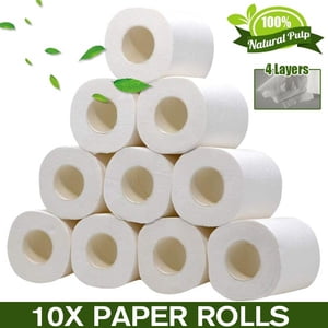 10 Rolls Toilet Paper 4 Plys Wood Roll Paper Towels Bath Tissue Bathroom Soft Paper Roll (80g/Rolls)