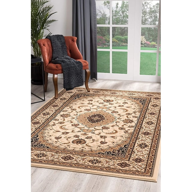 homeroots home decor 395386 8’ x 11’ Cream Floral Medallion Area Rug