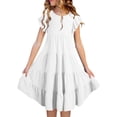 thumbnail image 1 of BYHONG Robes d'Été pour Filles à Double Couche à Manches Volantées Fluides Robe Trapèze Décontractée Dégradé Robes Midi Jupes Robes pour Filles Blanc 130, 1 of 7
