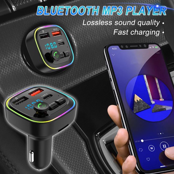 cpengpj Clearance Car Bluetooth 5.0 Wireless Handsfree Car FM Transmitter Receiver Radio MP3 Adapter Player 2 USB+PD Charger Kit