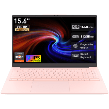 Auusda Laptop, Win 11 Pro 15.6" 3050E CPU Home Computer, 16GB RAM 512GB SSD, Backlit Keyboard, Fingerprint Unlock,Pink
