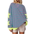 thumbnail image 5 of Swstbby Liquidation d'Économies d'Automne! Hauts d'Automne pour Femmes Grande Taille, Blouse Mode pour Femme à Col Rond à Rayures Imprimées Ample à Manches Longues Blouses Chandails Violet P, 5 of 5
