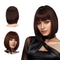 thumbnail image 1 of QualitChoice Natural And Seamless Look With These Bob Wigs With Bangs Brown Cap Hair Wig 1Set, 1 of 6