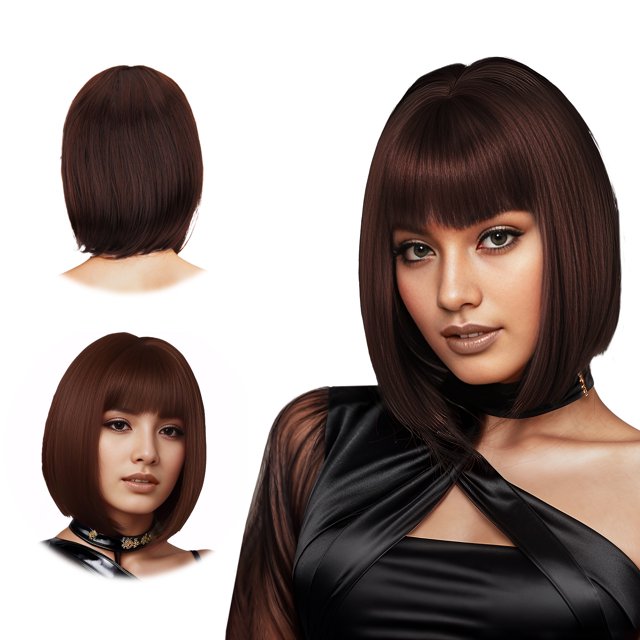 QualitChoice Natural And Seamless Look With These Bob Wigs With Bangs Brown Cap Hair Wig 1Set