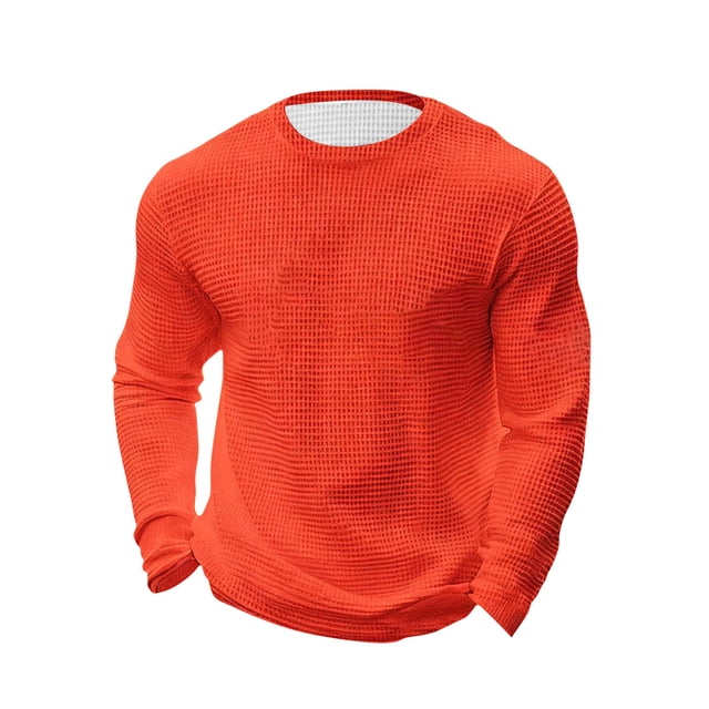 Mlkoz Long Sleeve Shirts for Men Solid Color Shirts Crew Neck Thermal Textured Plus Size Tops Lightweight Pullover Knit Tops