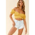 thumbnail image 1 of Women's Ruffle Short Sleeve Tie Up Back Crop Top Off Shoulder Bardot Blouse,Yellow,L, 1 of 6